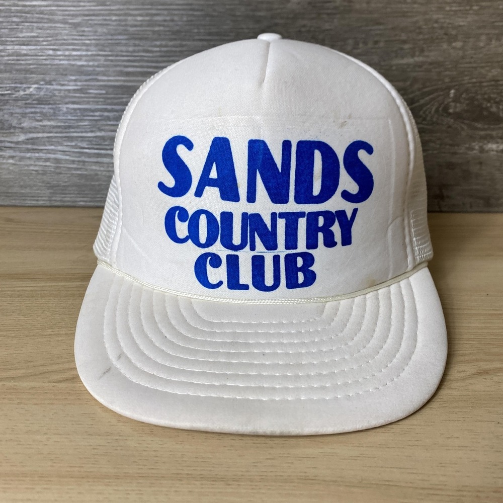VINTAGE Sands Country Club Hat Cap Snap Back Trucker Mesh Golf Mens 80s